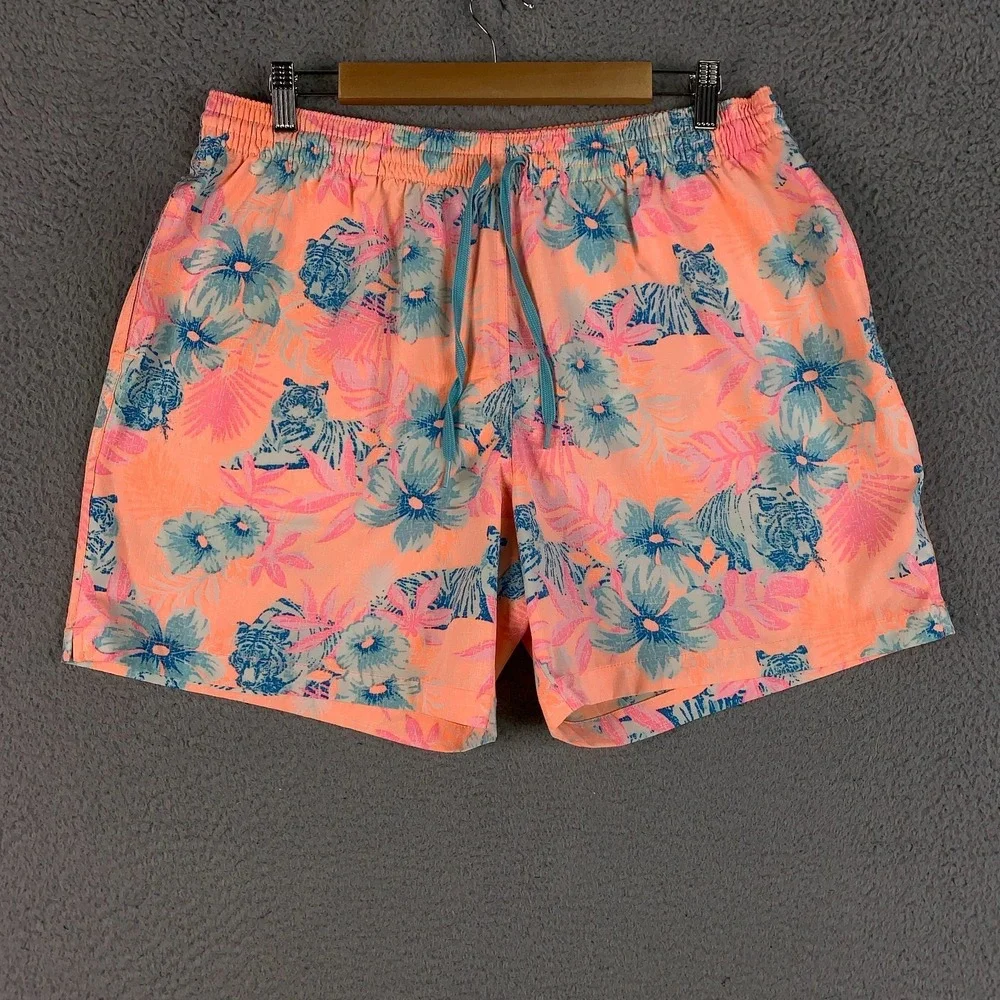 Chubbies The Lion With Stripes Swim Trunk Mens XL Peach Floral 5.5